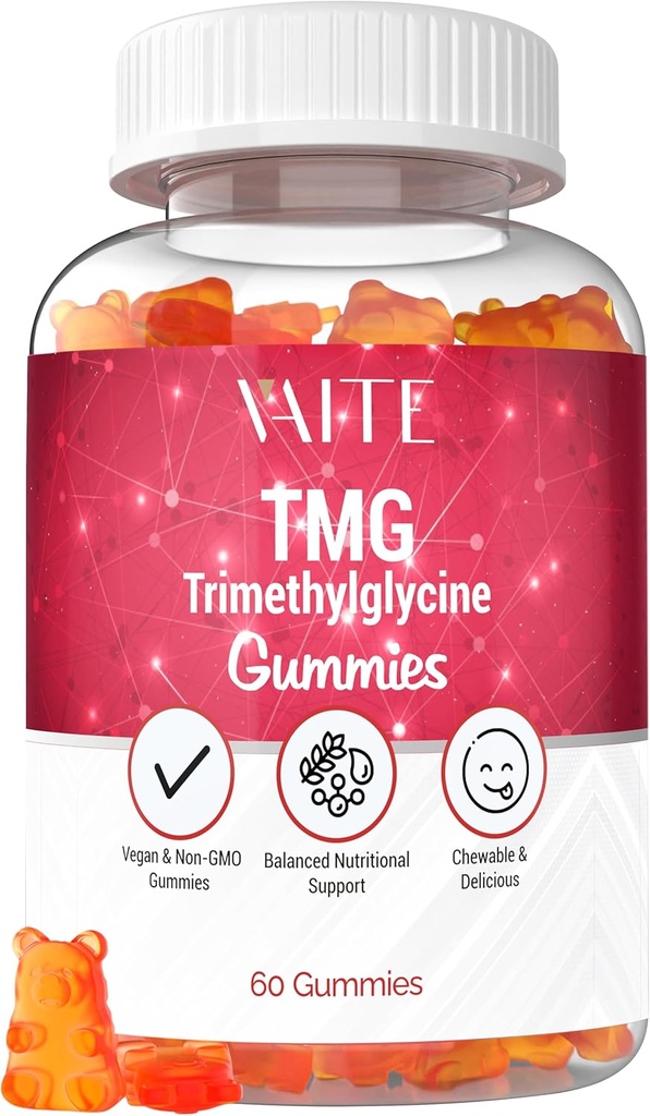 VAITE TMG Supplementen - Sorbitolglycine & Betaine Anhydraat Vitaminesupplement ter ondersteuning van homocysteïnecontrole met Trimethylglycine, Glutenvrij, Niet-GMO, Vegetarische Formule - 60 Vegan Gummies