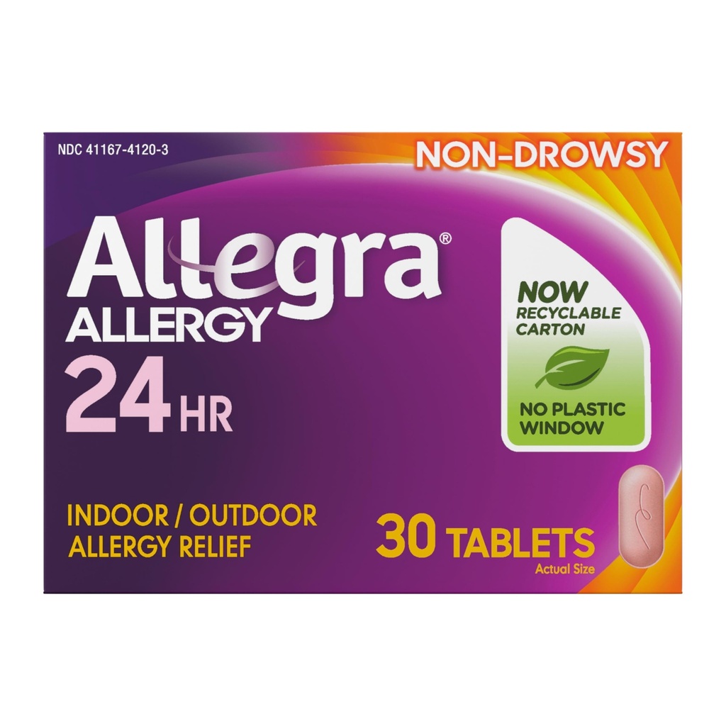Allegra Adult 24-uurs Allergie Relief Tablets, Non-Drowsy Indoor and Outdoor Allergie Medicine, 180 mg Fexofenadine HCI Antihistamine Pill, 30-Count