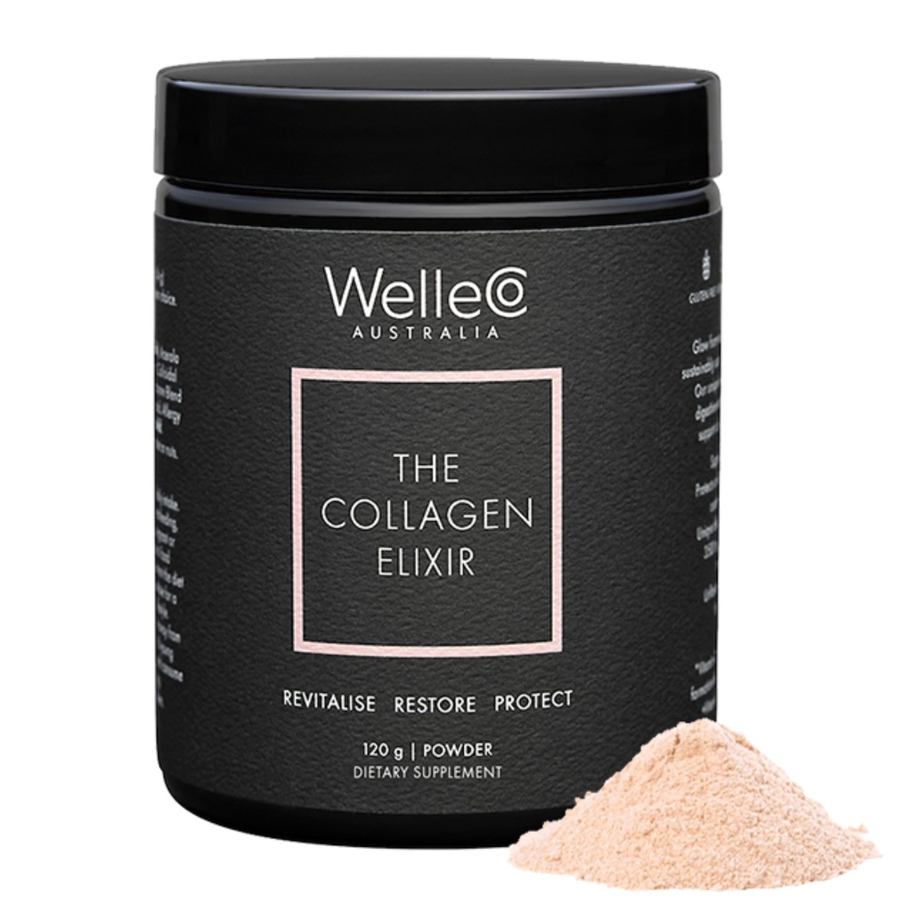 WelleCo The Collageen Elixir, Marine Collageen Peptides Powder with Hyaluronic Acid, Vitamin C, Digestive Enzymes & Silication for Skin, Hair & Nails, Unflavored, 4.23 oz