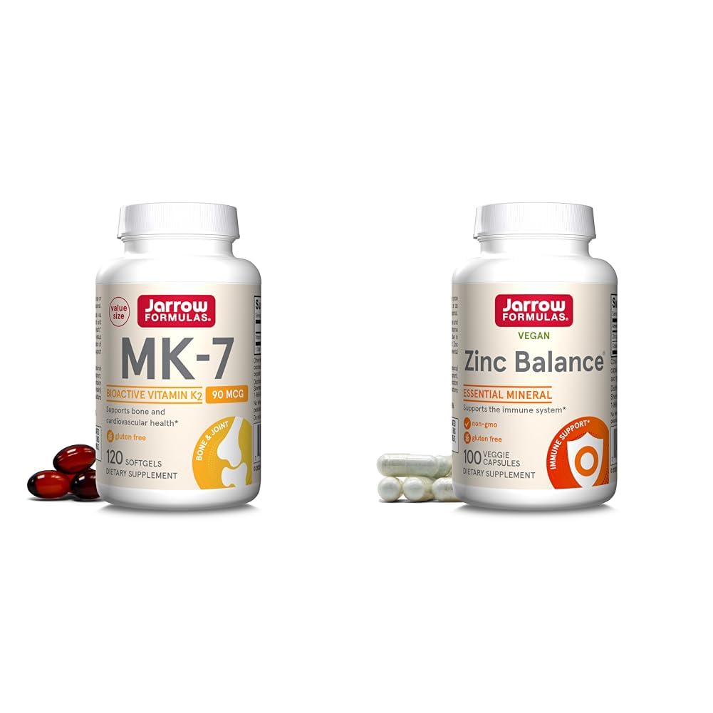 Jarrow Formulas MK-7 90 mcg - Bioactive Form of Vitamin K2 & Zink Balance 15 mg - 100 Servings (Veggie Caps) - Inclusief koper