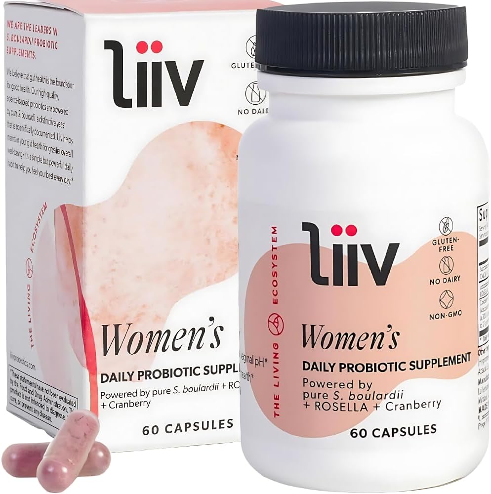 LiiV Probiotica Premium Vrouwen Probiotica (60 Caps) Ondersteuning Digestieve Gezondheid Vaginale pH-balans & UT Ondersteuning 3-in-1 Dagelijkse S boulardii Probiotische Blend