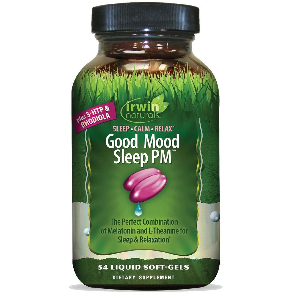 Irwin Naturals Good Mood Sleep PM - 54 Liquid Softgels - met Melatonine en L-Theanine voor Rust & Relaxation - 18 Total Servings