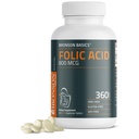 Bronson Folic Acid 800 MCG ondersteunt prenatale ontwikkeling, 1 jaar aanbod, niet-GMO, 360 tabletten