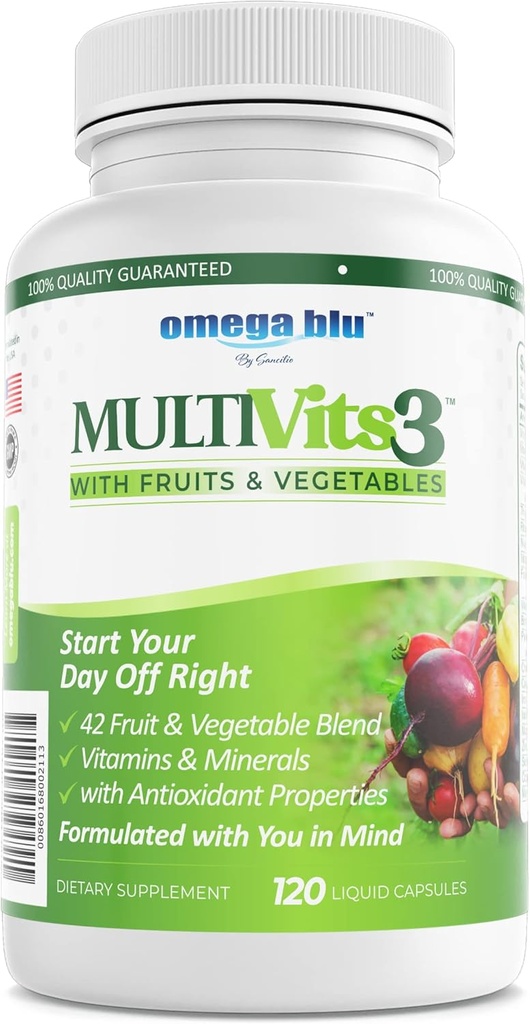 Multi Vits 3 Multivitamine - 2 per dag - 70+ Ingrediënten - 42 Groenten en fruit - CoQ10 voor hartgezondheid - Hersenen, Energie, Visie Ondersteuning - Vitaminen en mineralen - 60 porties