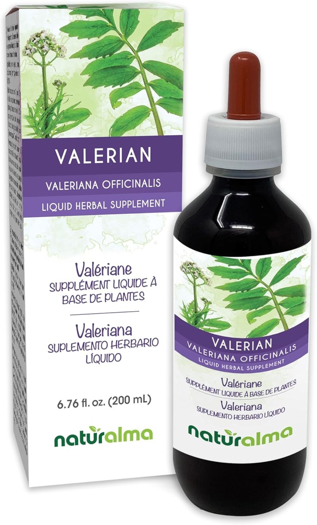 Naturalma Valeriaan (Valariana officinalis) Root Alcoholvrije Tinctuur - 6,76 fl oz Liquid Extract in druppels - Kruidensupplement - Veganistisch