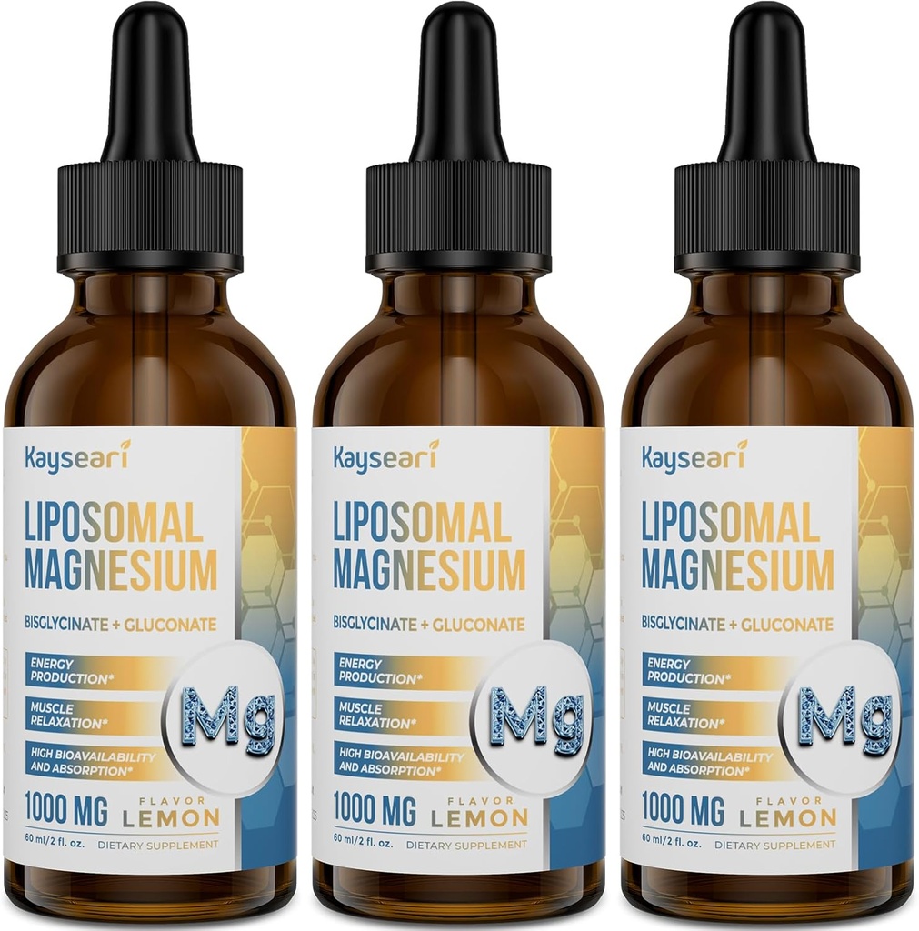 Hoge sterkte Liposomale Magnesium druppels, Gemakkelijk geabsorbeerde gecheleerde vormen van magnesiumbisglycinaat en Magnesium Gluconaat, Ondersteunt - Slaaphulp, Stress, Mood, Gut - 60ML Citroen smaak vloeibare druppels