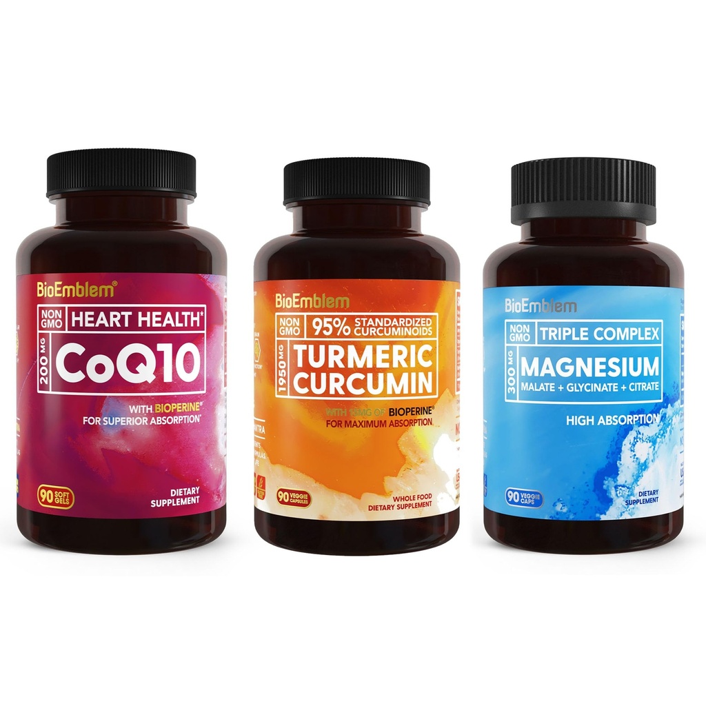 BioEmblem Triple Magnesium Complex en Kurkuma Curcumin Supplement en CoQ10 met BioPerine
