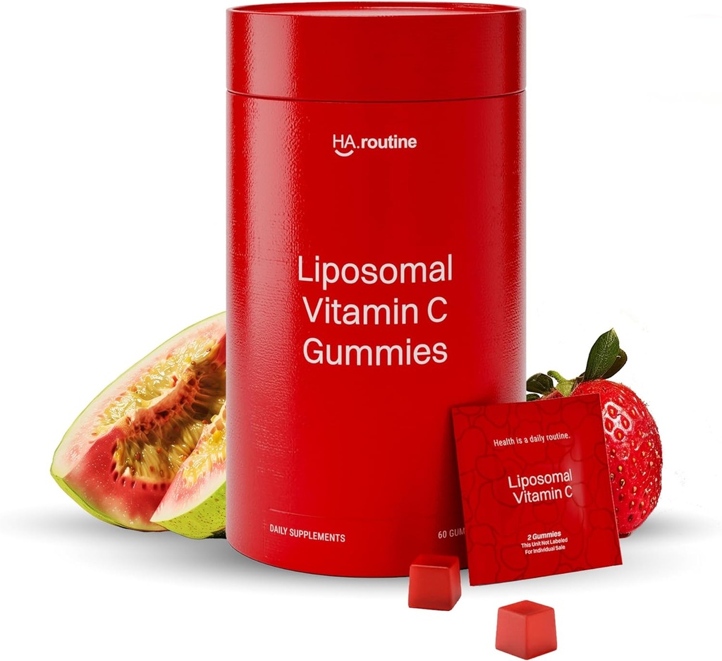 Liposomale vitamine C Gummies voor volwassenen - 500mg per portie - 60 Gummies, Hoge Absorptie Vegan Low Sugar Vitamine C Gummy, Antioxidant, Energie, en Collagen Booster - Aardbei Guava Flavor