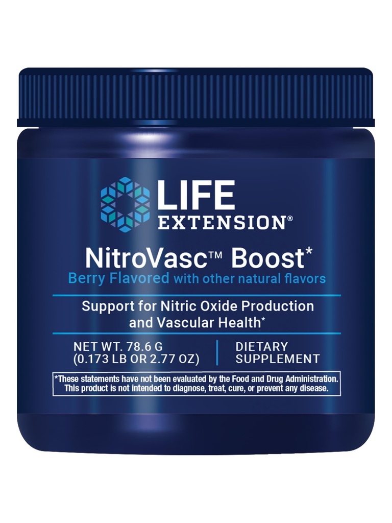 Life Extension NitroVasc™ Boost, Blood Flow Supplement, Nitric Oxide Support, Heart Health, Cardiovascular Support, L-arginine, Gluten-Free, Non-GMO, Vegetarian, 1 Scoop, 30 Servings
