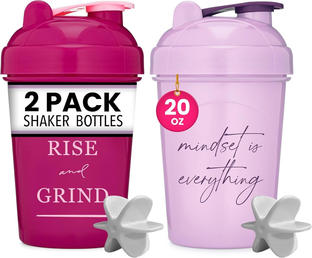 GOMOYO [2 Pack] 20oz Shaker Bottle met Motivational Quotes (Raspberry & Lavender) 