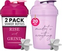 GOMOYO [2 Pack] 20oz Shaker Bottle met Motivational Quotes (Raspberry & Lavender) 