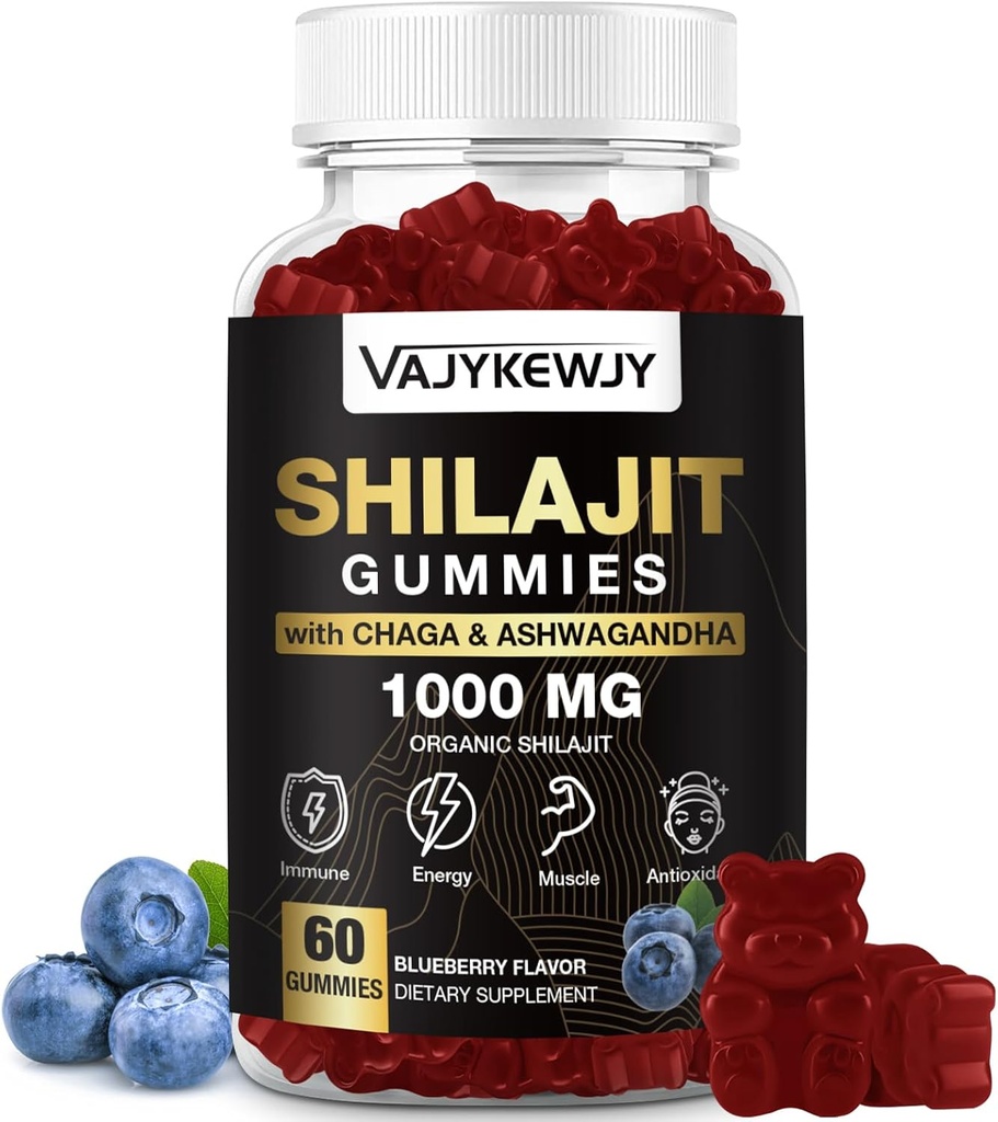1000 MG Shilajit Gummies, Biologische Shilajit Gummies met 85+ Trace Minerals, Fulvic Acid, Shilajit voor mannen en vrouwen, Shilajit Resin, Shilajit Himalaya Organic for Energy, Brain, Immunity, 60 Count