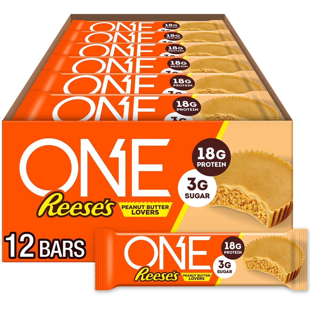 ONE proteïnerepen, Reese's Pindakaasliefhebbers, Glutenvrij met 18g proteïne en 3g suiker, Pantry Staples, 2.12 oz (12 telling)