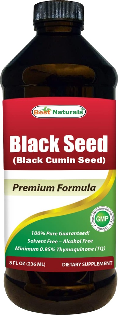 Best Naturals Black Seed Oil - minimaal 0,95% Thymochinon (TQ) - Cold Pressed Nigella Sativa Aids in Digestive Health, Immune Support, Hersenfunctie, Gezamenlijke Mobiliteit, Glutenvrij, Niet GGO - 8 OZ