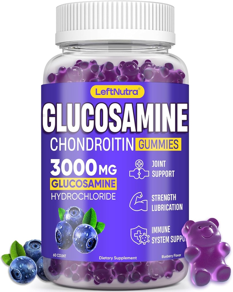 Glucosamine Chondroitin Gummies 3000mg, Advanced Glucosamine Chondroitin Msm, Joint Support Supplement, Antioxidant Immune Support, Bot en gezamenlijke flexibiliteit, Kracht en Mobiliteit, Blueberry Flavor