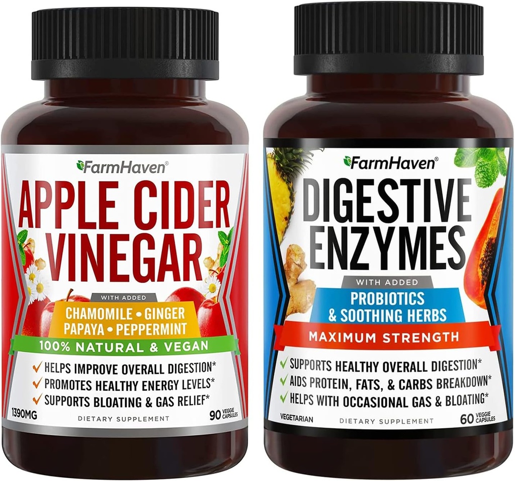 FarmHaven Apple Cider Vinegar Capsules met gember- en spijsverteringsenzymen met 18 Probiotica & kruiden