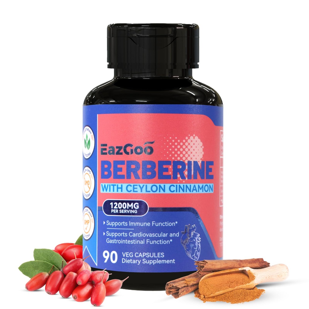 Premium Berberine Supplement 1200mg met Ceylon Cinnamon - 90 Vegan Capsules - Berberine HCL Supplement Non-GMO Glutenvrij, Immuun Ondersteuning