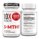 10X Health 5-MTHF Methylfolaat - Methylfolaat & Magnesium voor hersenen, hartgezondheid, DNA en Neurotransmitter Synthese - Bio available Methylfolaatsupplement - Methylfolaatsupplement 60 capsules