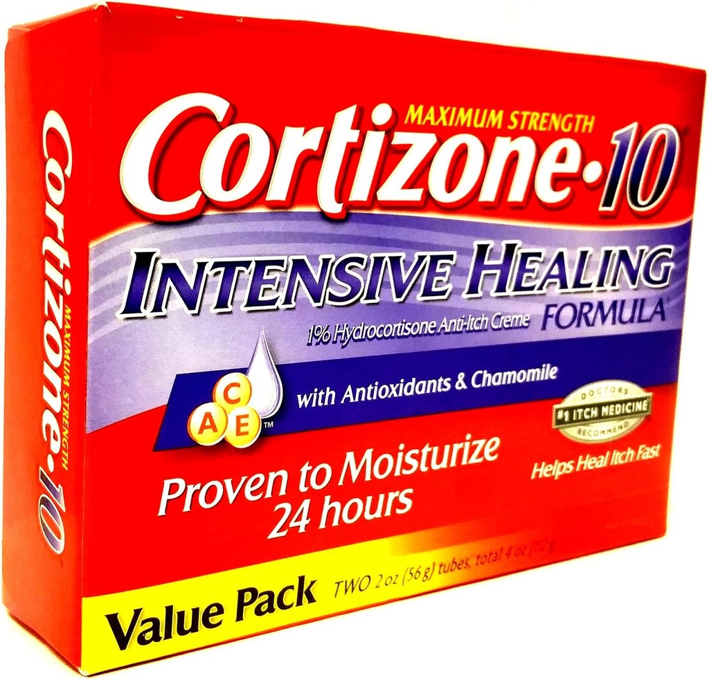 Cortizone 10 Maximum Strenght Intensive Healing 1% hydrocortison Anti Itch Cream Twee 20z Tubes, Totaal 4 oz