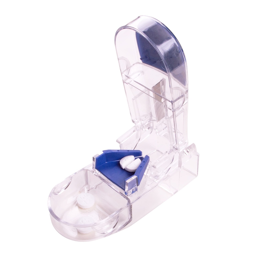 Apex Ultra Pill Cutter, Professionele Medical Pill Splitter met Retracking Blade Guard, voor het nauwkeurig snijden van kleine of grote tabletten, vitamines, blauw/groen en helder, 1 Tel, Compact & Travel-Friendly