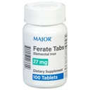 Major 27 mg Ferate Tabs - Ferrous Gluconate Elemental Iron Dietary Supplement - 100 Tellen (1 Verpakking)