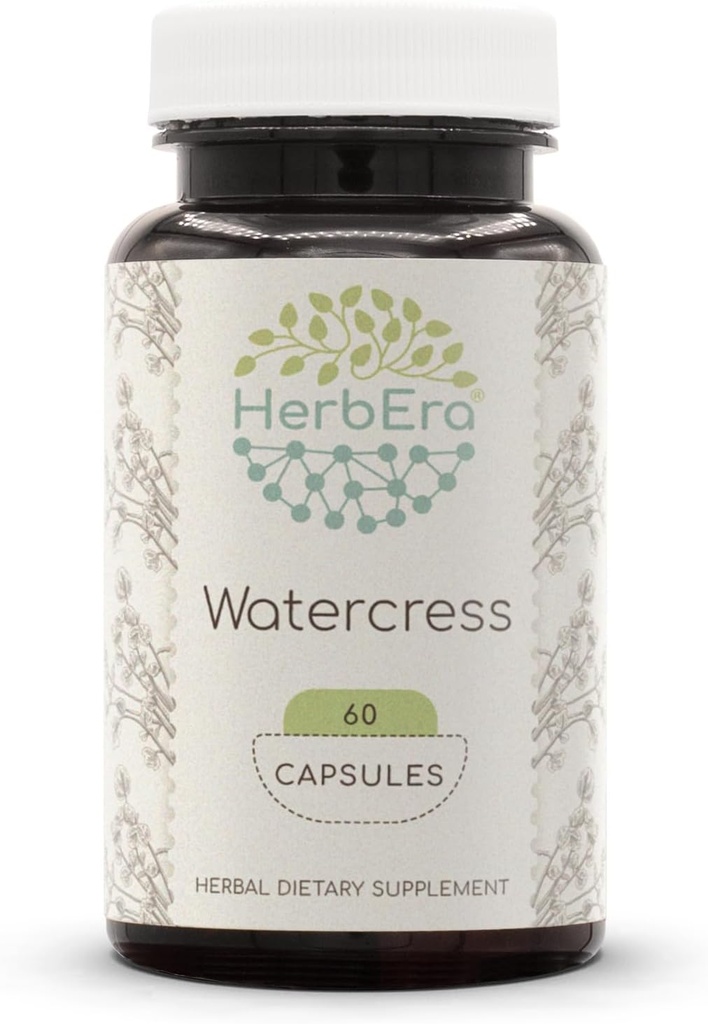 HerbEra Waterkers 60 Capsules, 800 mg, Geconcentreerde vloeibare druppels Natuurlijke waterkers (Nasturtium Officinale) Gedroogd Kruiden (60 capsules)