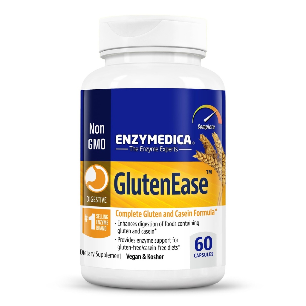 Enzymedica GlutenEase, geavanceerde digestieve enzymen voor vrouwen en mannen, snelle werking formule voor opgeblazen verlichting en spijsvertering gezondheid, helpt Breakdown Gluten & Caseïne, 60 capsules