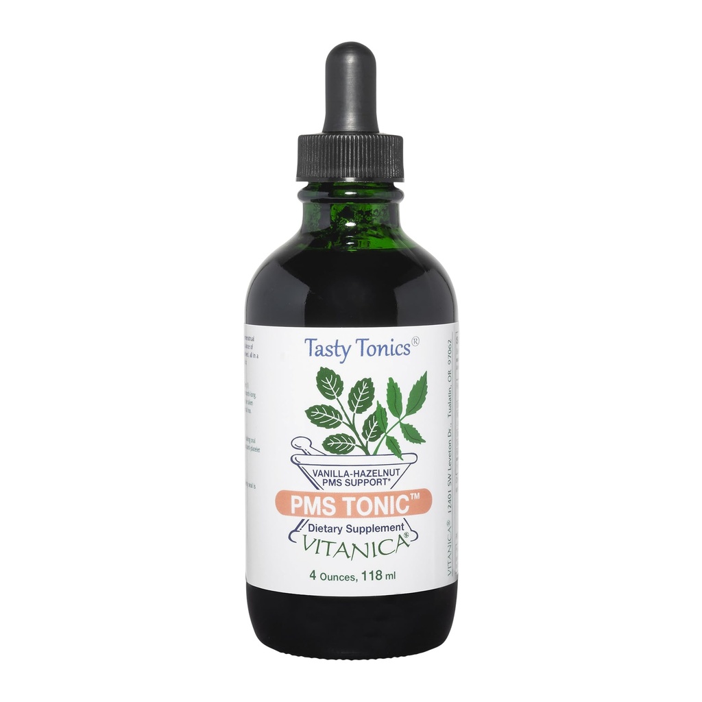 Vitanica PMS Tonic, Premenstruele Ondersteuning en Relief, Saint Johns Wort, Dong Quai, Chaste Tree Berry, Wild Yam and More, Vegan, 4 Ounce