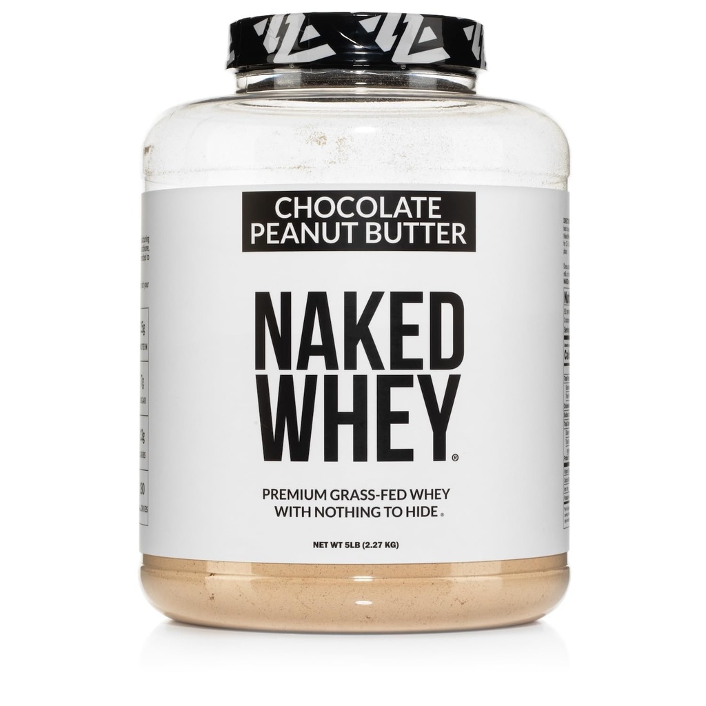 Naked Wei Chocolate Peanut Butter Grass Fed Wei Proteïne Poeder, Geen GGO, Geen soja, en Glutenvrij, Hulp Groei en Herstel - 52 Serven