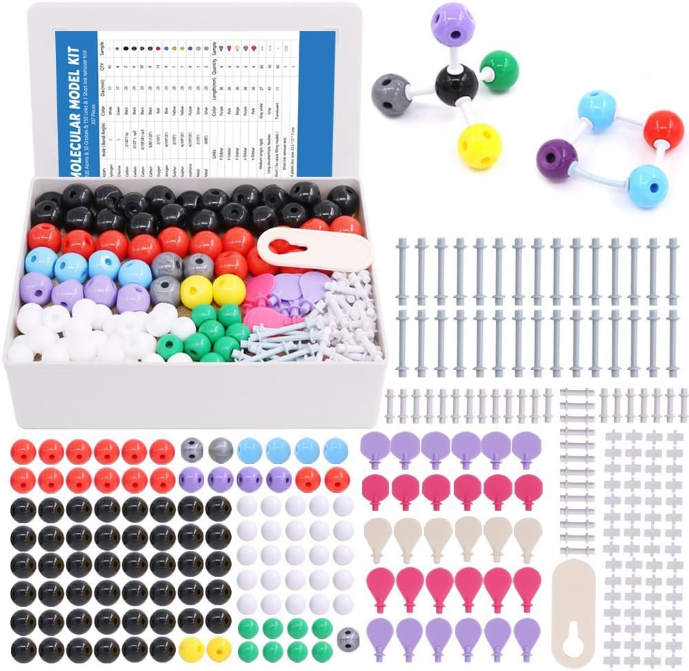 Swpeet 307 Pcs Molecular Model Kit for Organic and Inorganic Chemistry - Chemistry Molecular Model Student and Teacher Set - 126 Atoms & 30 Orbitals & 150 Links & 1 Short Link Remover Tool