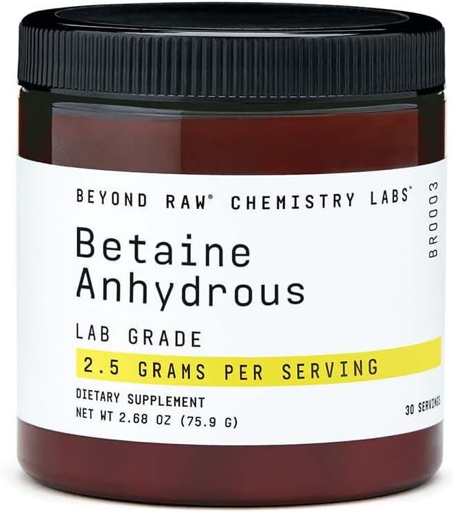 BEYOND RAW Chemie Labs Betaine Anhydrous Powder Ondersteunt normale celgroei, gezond hart- en vaatstelsel, en levergezondheid 