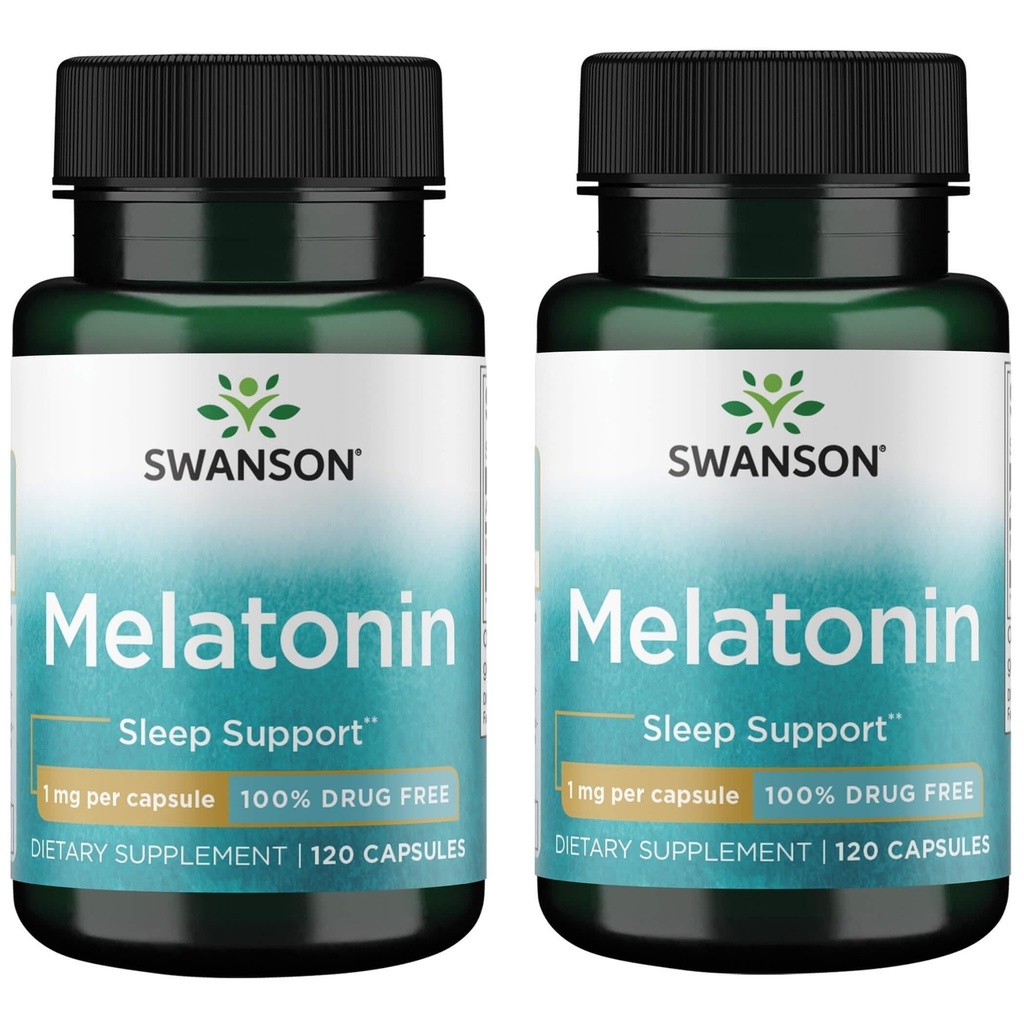 Swanson Melatonine - Kruidensupplement - Slapen en ontspannen - 120 capsules, 1 mg Elke (2 verpakkingen)