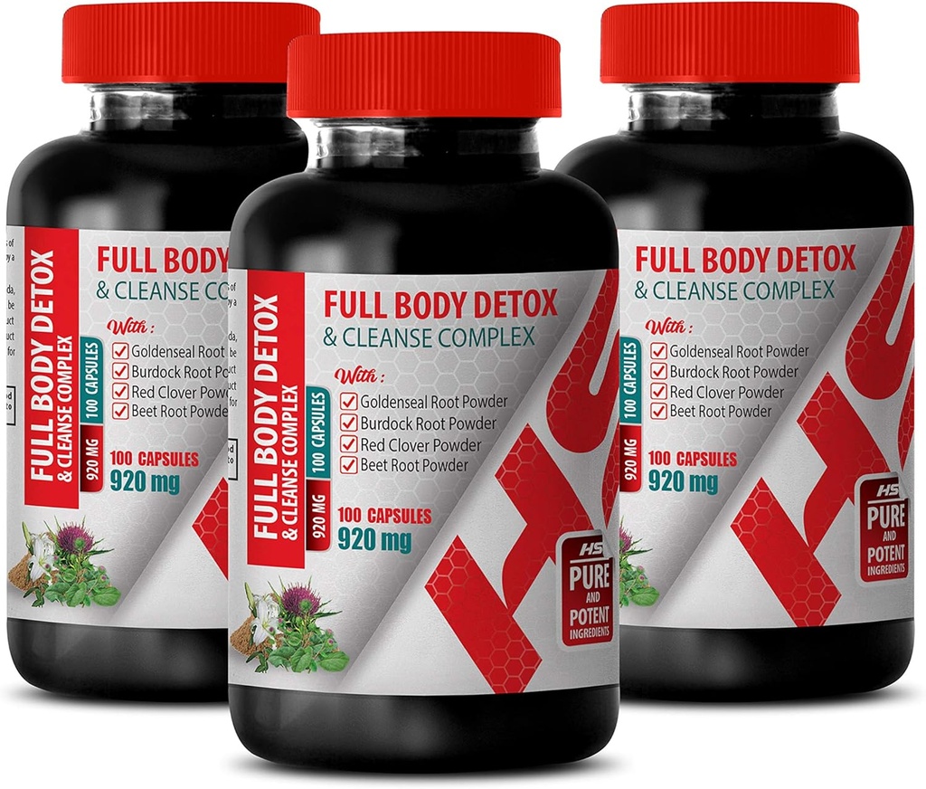 Body Detox and Cleanse for Men - Full Body Detox and Cleanse Complex 920 MG - Burdock Root Milk Thistle - 3 Bottles 300 Capsules