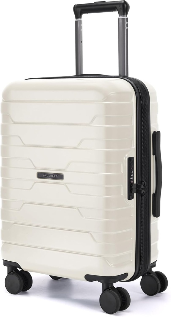 BAGSMART Carry On Bagage 22x14x9 Airline goedgekeurd met Spinner Wheels, lichtgewicht 20 Inch Bagage met TSA Lock, Uitbreidbare Hard Shell Carry On Suitcases voor mannen Vrouwen,White