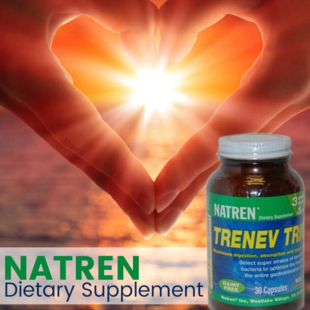 Biotherapie Natren Trenev Trio Probiotic Capsule - Three-in-One Dairy-Free Dietary Supplement - for Healthy Intestinal Flora, Aid Digestie & Absorptie - 30 Capsules Elk met 30 miljard CFU