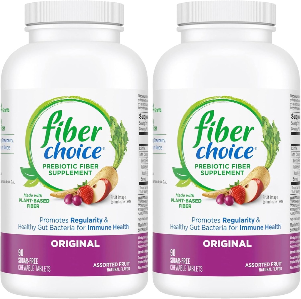 Fiber Choice Daily Prebiotic Fiber kauwtabletten, diverse vruchten, 90 tabletten (90 tellingen (verpakking van 2))