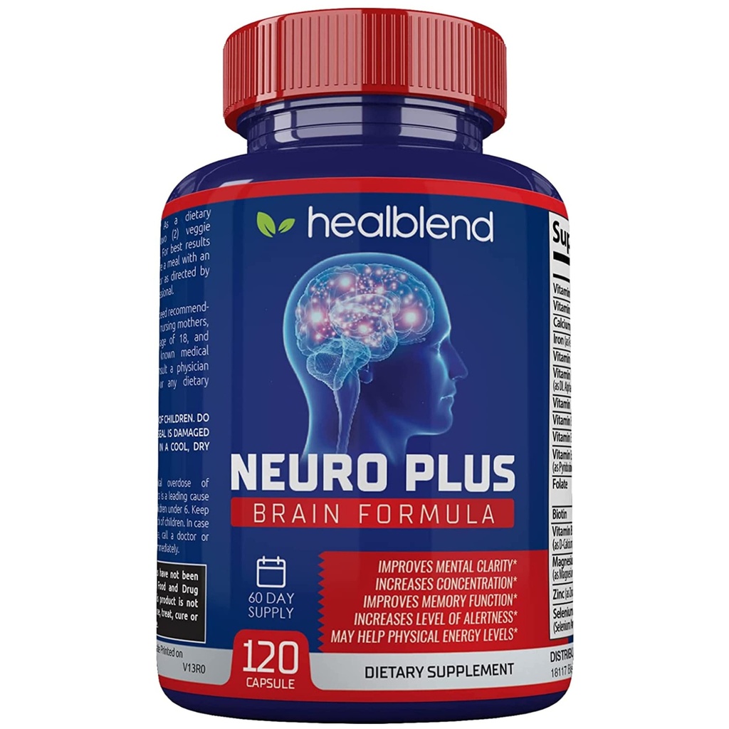 Neuro Plus Brain & Focus Formula - Nootrope Brain Booster Supplement, Ondersteunt Hersengezondheid, Geestelijke Helderheid & Focus - Verbetert Concentratie & Mental Energy 120 Capsules (1)