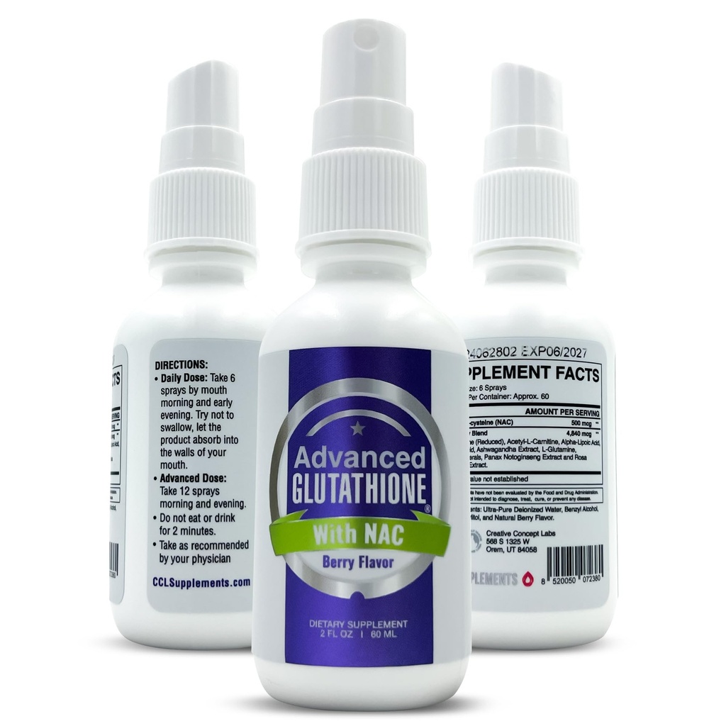 Liquid Liposomal Glutathion Spray - Maximale Absorptie Glutathion Supplement met NAC, Ashwagandha, Glutamine, Ascorbinezuur - Sublingual Easy Use - Immune & Detox Support - 2oz