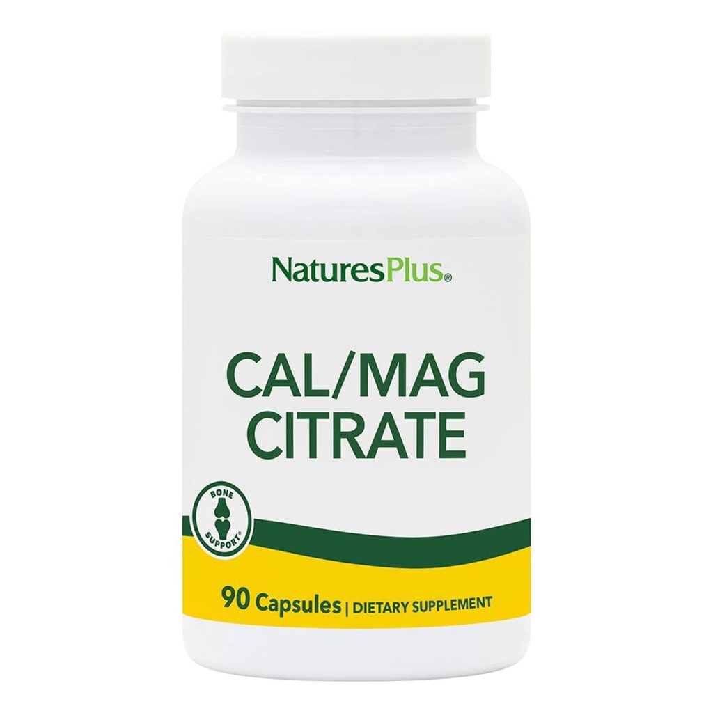 NaturesPlus Cal/Mag Citrate - 90 Vegetarian Capsules - 500 mg Calcium, 250 mg Magnesium - 30 Servings
