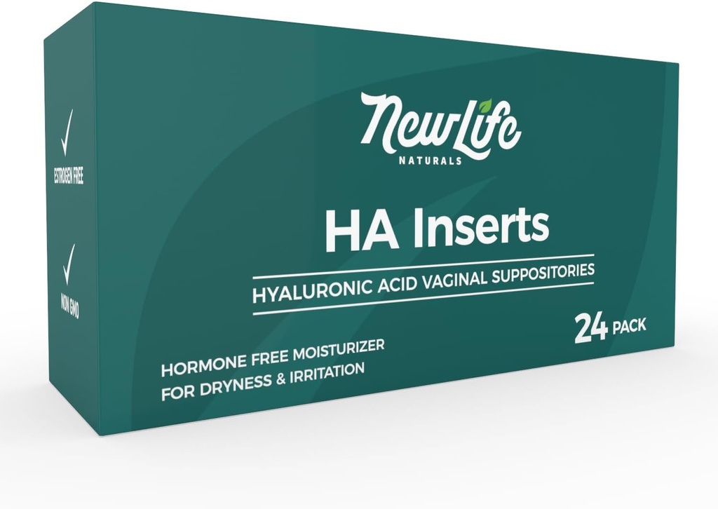 NewLife Naturals Hyaluronic Acid Vaginale Supportitories voor vrouwen, Vaginale Moisturizer, Droogheid Irritation Discomfort, Postpartum, Menopauze Relief & Support, 24 Invoegsels, 2 maand aanbod