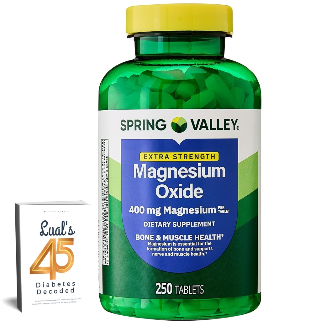 Spring Valley Magnesium 400 mg Bone & Muscle Health Tablets, Dieetsupplement, 250 Tel beste Magnesium Supplement voor vrouwen, Pastillas de Magnesio para Mujer Bundel met Lual 45 diabetes gedecodeerd