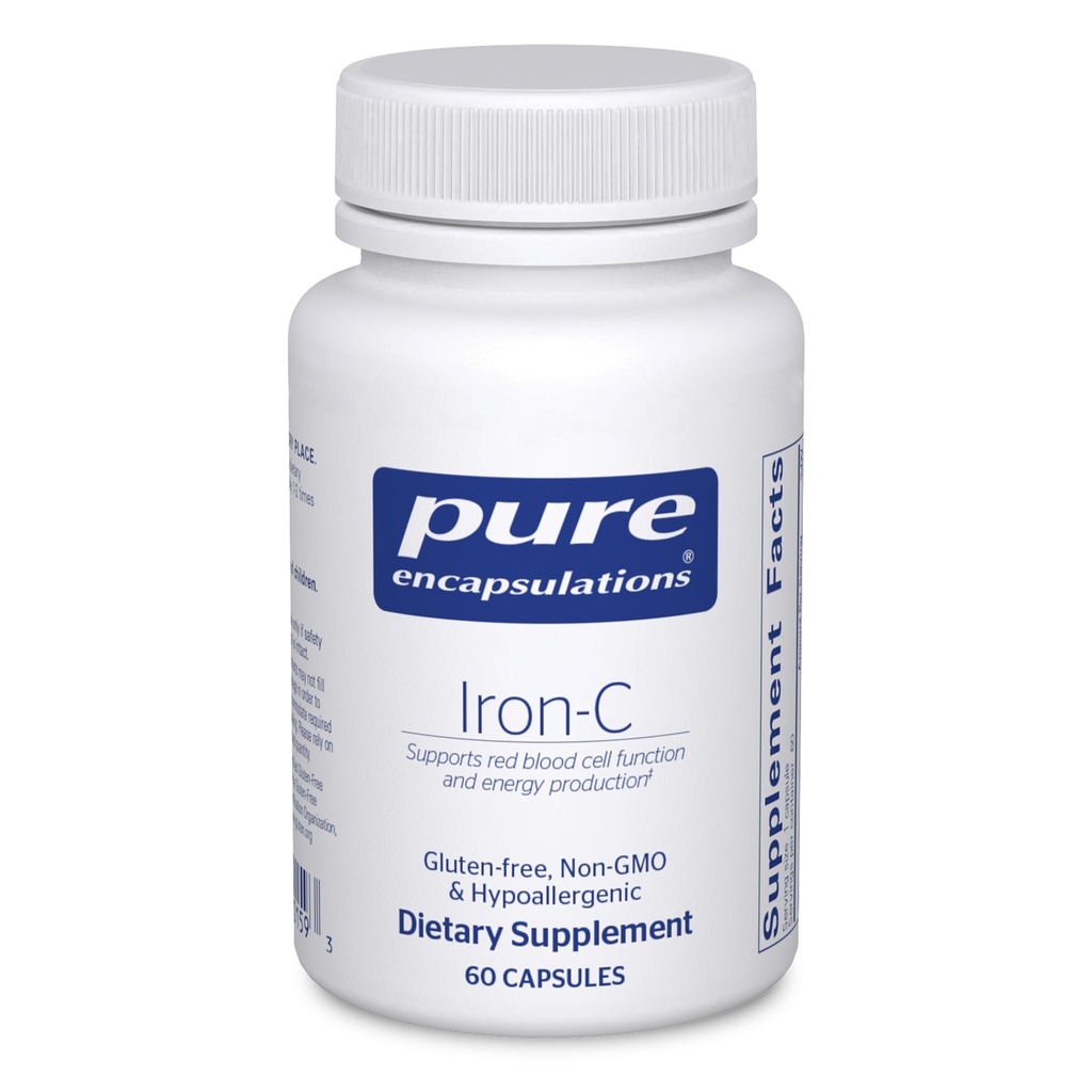 Pure Encapsulations Iron-C - 15 mg - 175 mg Vitamine C - Ondersteuning van rode bloedcellen* - Energieproductie - Hoog Biobeschikbaarheidsrijk IJzeren Pillen - Glutenvrij & Vegan - 60 capsules