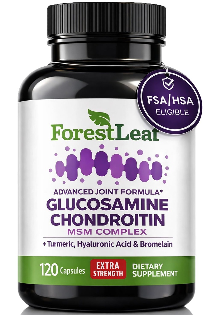 Glucosamine Chondroitin MSM Complex Supplement - Triple Strength 1200mg Joint Support Supplement for Women & Men with Turmeric, Hyaluronic Acid and Bromelain for Muscle Flexibiliteit - 120 Caps