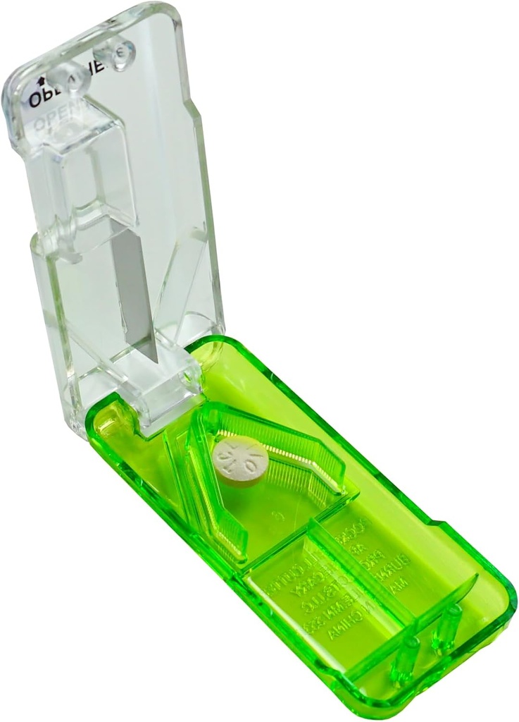 EZY DOSE Pill Cutter en splitter met dispenser, dagelijks gebruik, veilig snijden pillen, vitamines, tabletten in de helft of kwartjes, nauwkeurig en gemakkelijk snijden, roestvrij staal blad, reizen Sized, Groen, BPA vrij