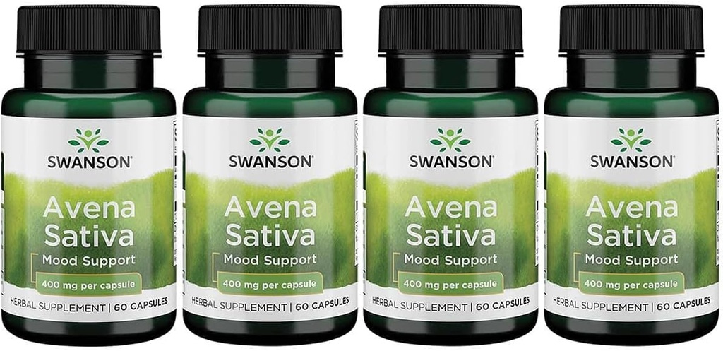 Swanson Premium merk Full Spectrum Avena Sativa (Green Haver Grass) - Kruidensupplement Promoting nervus system health - Natural Formula Supporting All Wellness - (60 capsules, 400 mg Each) 4 Pack