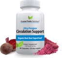 Pure Organic Beet Root Powder Extract - Blood Circulation, Promoot Arteries en Veins, Verhoog de productie van stikstofoxide. 1300mg, 60 Veggie Capsules