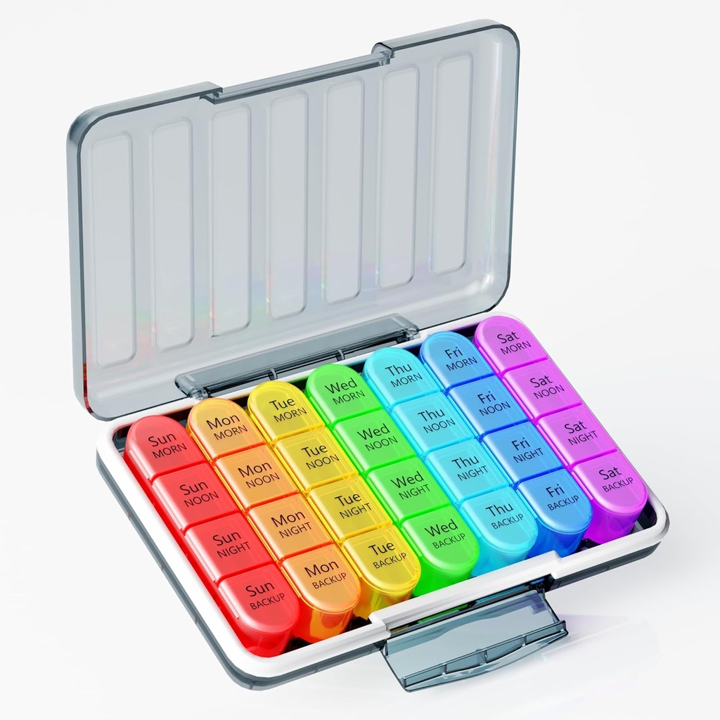 Zoksi Moisture-Proof Weekly pil Organizer 4 keer per dag, 7 dagen pil Box 4x per dag, een week reizen pil geval met 28 draagbare afdelingen, medicijnen container voor vitamines, supplementen of medicatie