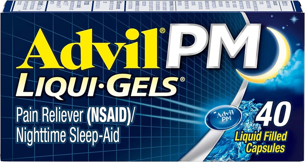 Advil PM Pain Reliever and Nighttime Sleep Aid, Pain Medicine met Ibuprofen for Pain Relief and Diphenhydramine Citrate for a Slaaphulp - 40 Coated Caplets