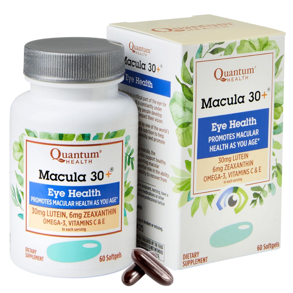 Quantum Health Macula 30+ Eye Care Supplement Promoot maculaire en retinale gezondheid als je ouder wordt met Luteïne Zeaxanthine Omega-3 Vitaminen C & E Dagelijkse Voeding voor vrouwen en mannen - 60 Softgels