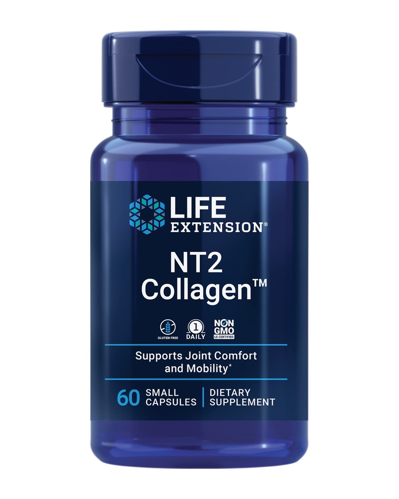 Levensverlenging NT2 CollageenTM, Joint Health Supplement for Joint Comfort & Mobility, Glutenvrij, Non-GMO, 1 Daily, 60 Small Capsules